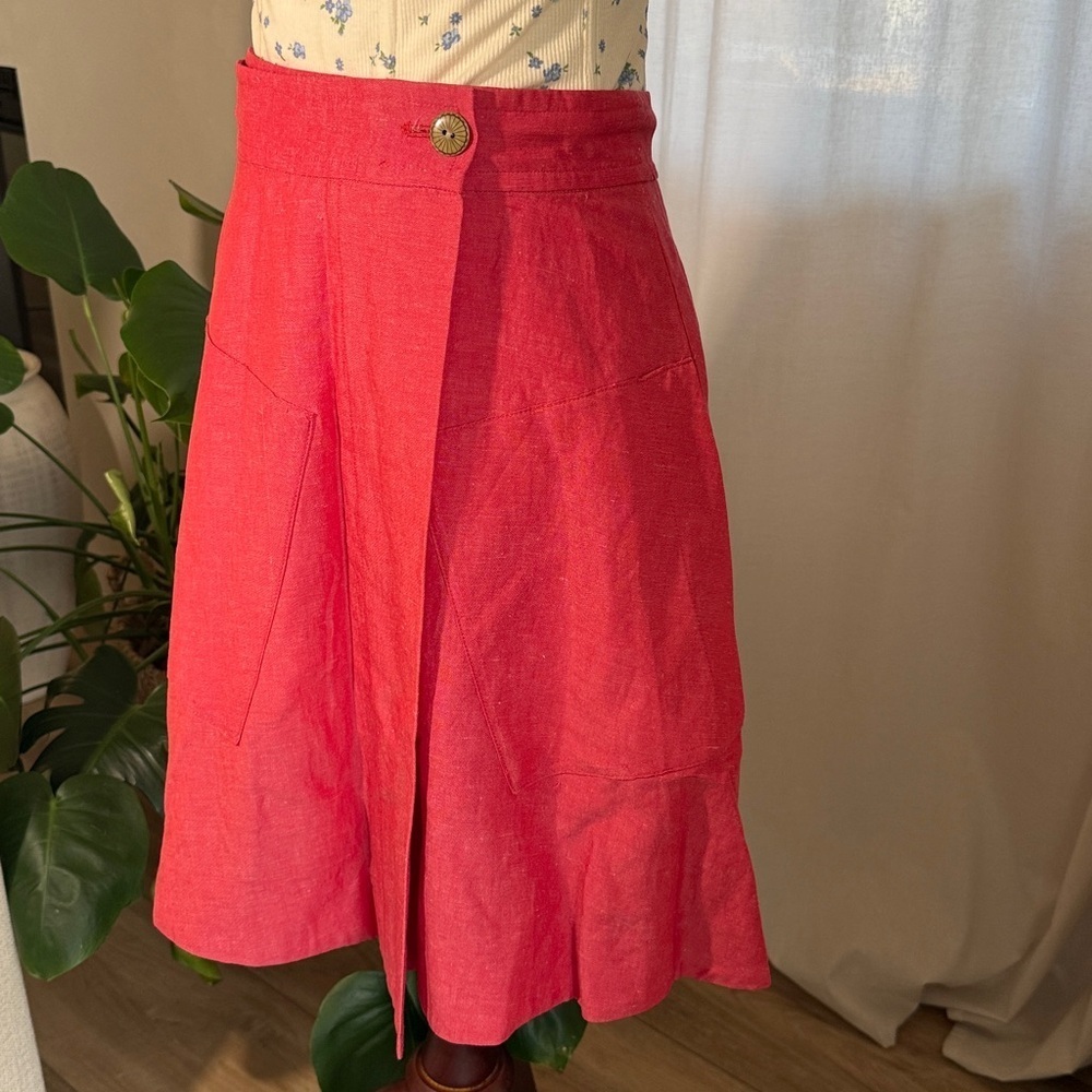 Anthropologie Postmark Vast Wrap Skirt Women's Size US 2 Silk Linen - Picture 3 of 7